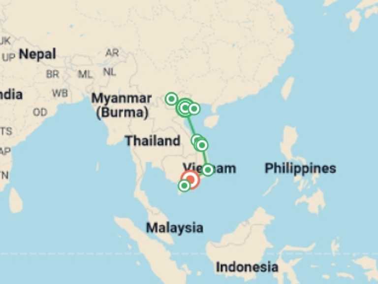 Map of a Museum and gallery visits Tour with 9 destination visits for the trip: Best of Vietnam