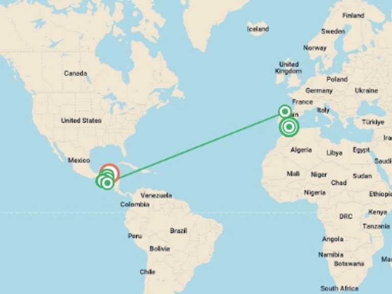 Map of Granada Walking Tour with 11 destination visits for the trip: Nicaragua to Belize Discovery
