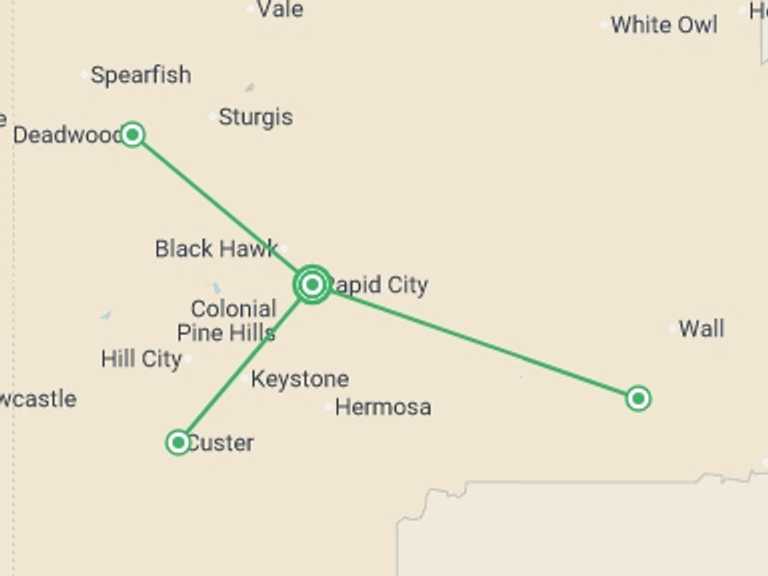 Map of USA Tour with 1 destination visits for the trip: Spotlight on South Dakota featuring Mount Rushmore & The Badlands