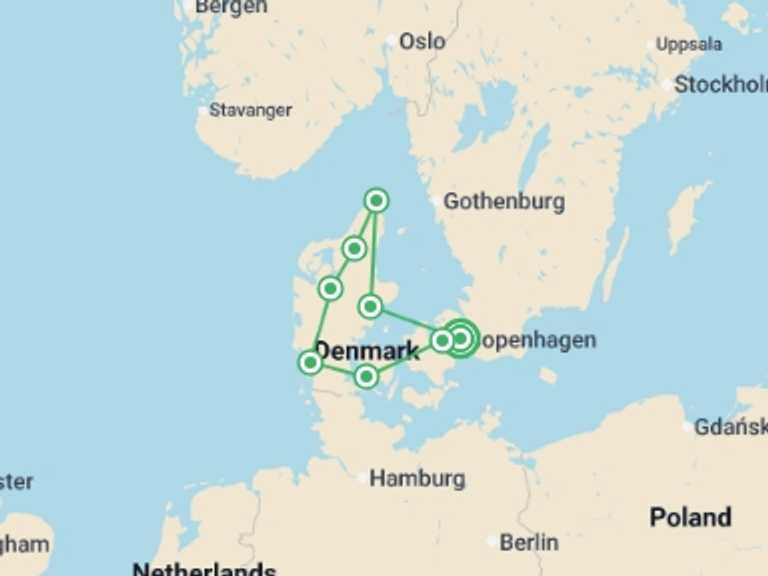 Map of a Explorer Tour with 6 destination visits for the trip: Denmark Self Drive - 9 days