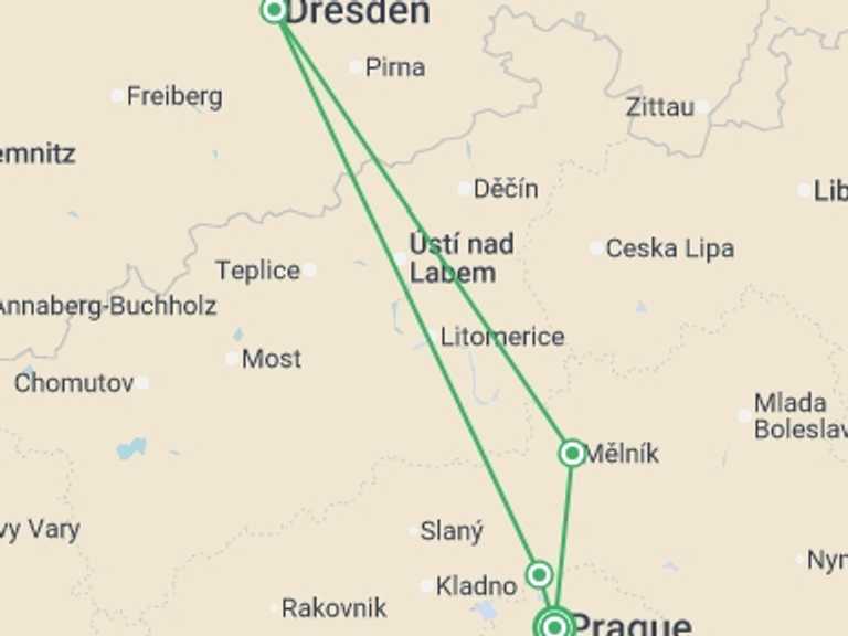 Map of 5-Day Eastern Europe Tour with 3 destination visits for the trip: Holiday Cheer Along the Elbe River (port-to-port cruise)