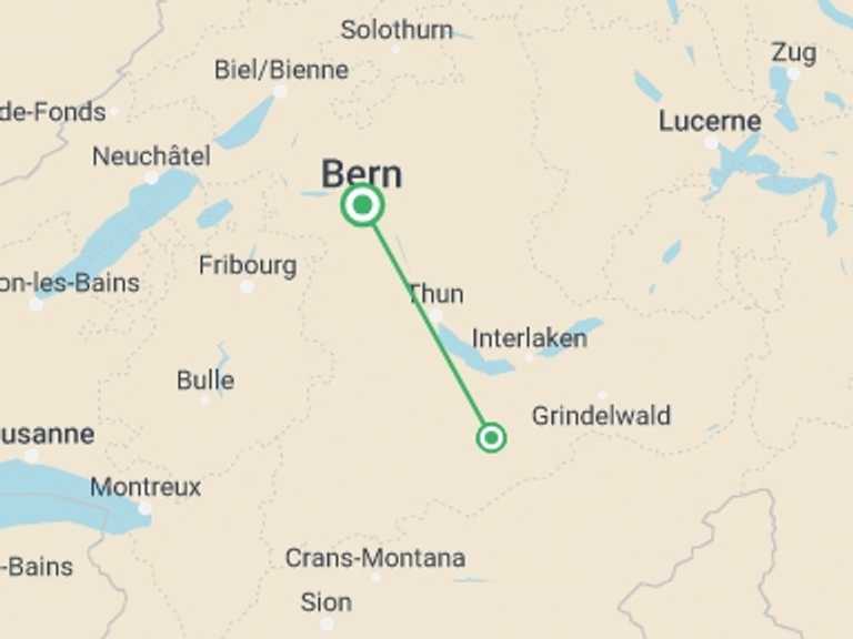 Map of Europe Tour with 2 destination visits for the trip: Active Swiss Alps