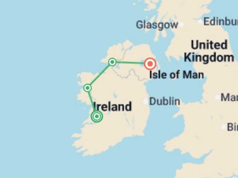 Map of 8-Day Ireland Tour with 4 destination visits for the trip: Signature: Northern Ireland's Emerald Coast & Giant's Causeway