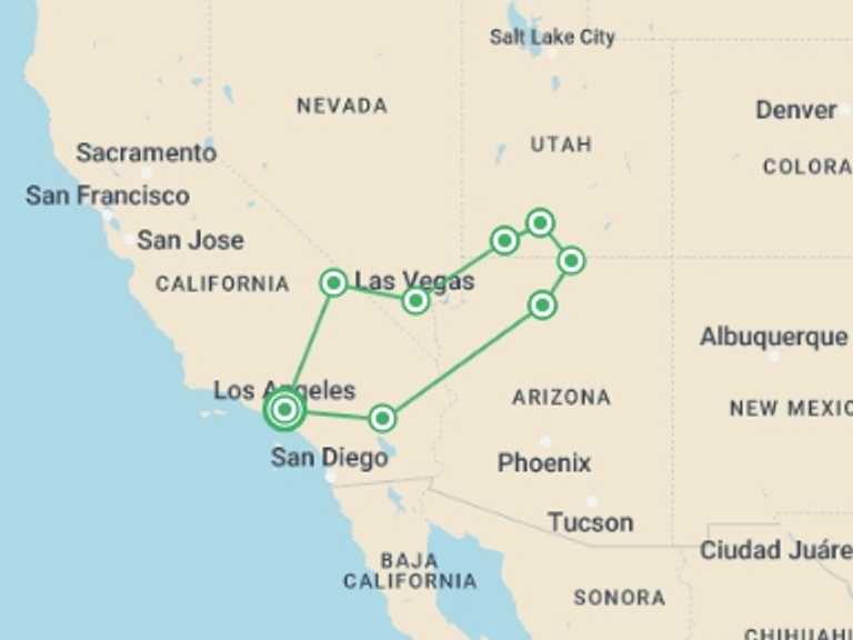 Map of a Road Tour with 7 destination visits for the trip: USA Road Trip — Grand Canyon, Vegas & Death Valley