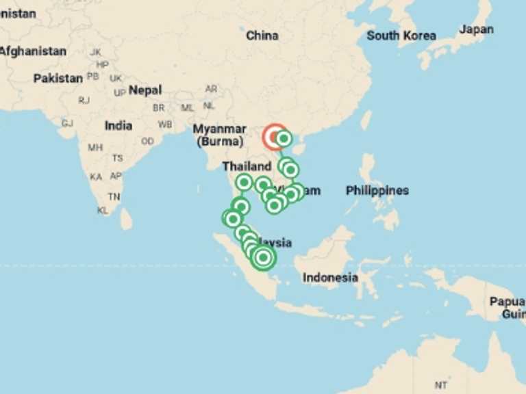 Map of Hanoi Active and outdoor Tour with 21 destination visits for the trip: Singapore to Hanoi Travel Pass
