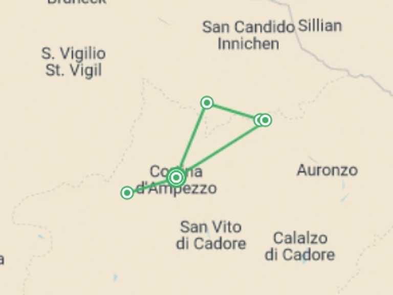 Map of Mediterranean Tour with 6 destination visits for the trip: Dolomites Guided Hike
