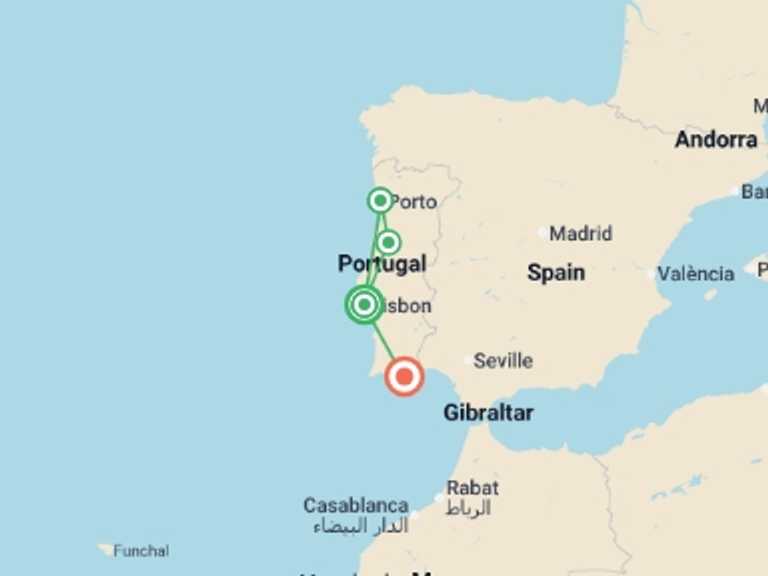 Map itinerary of Europe Tour in Winter with 6 destination visits for the trip: Marvelous Portugal