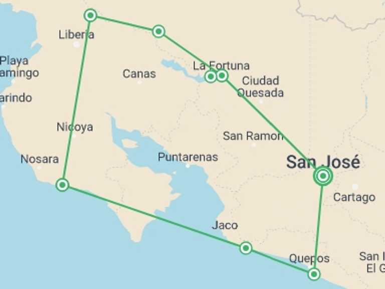 Map of a Walking Tour with 7 destination visits for the trip: Costa Rica Adventure