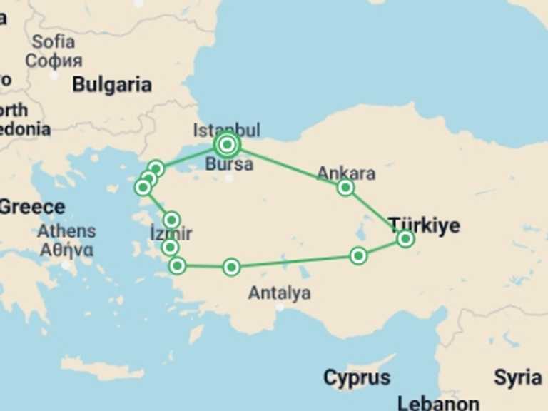 Map of Europe Tour with 6 destination visits for the trip: Absolutely Turkey