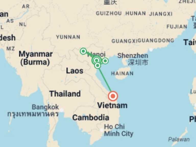Map itinerary of Hanoi Tour in September 2026 with 6 destination visits for the trip: Vietnam Experience 12