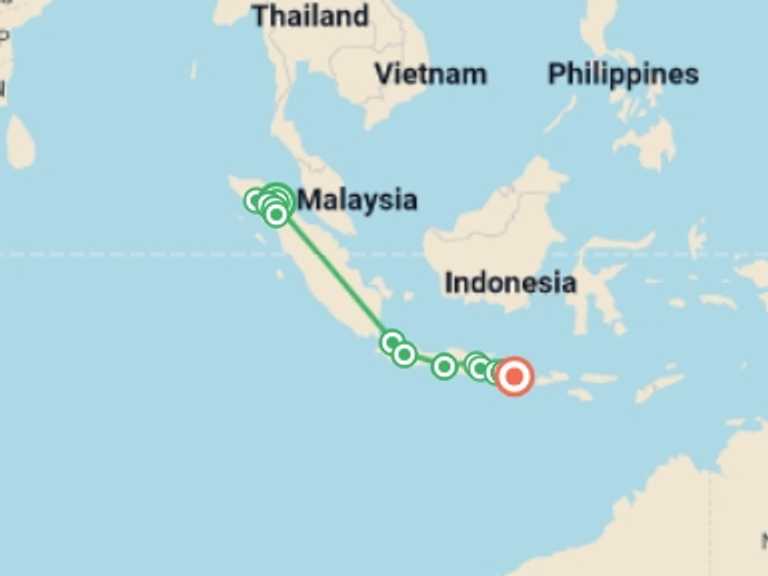 Map of Asia Tour with 13 destination visits for the trip: Best of Indonesia