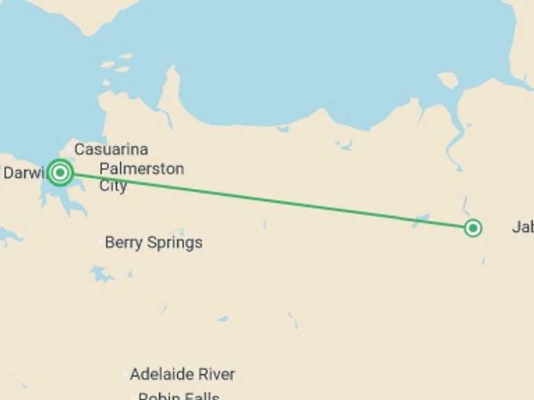 Map itinerary of Oceania Tour in March 2026 with 2 destination visits for the trip: Darwin & Kakadu Explorer (Accommodated) - 2 days