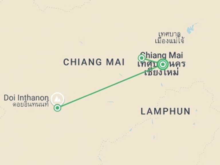 Map itinerary of Thailand Tour in November 2026 with 3 destination visits for the trip: Road Escape: Chiang Mai