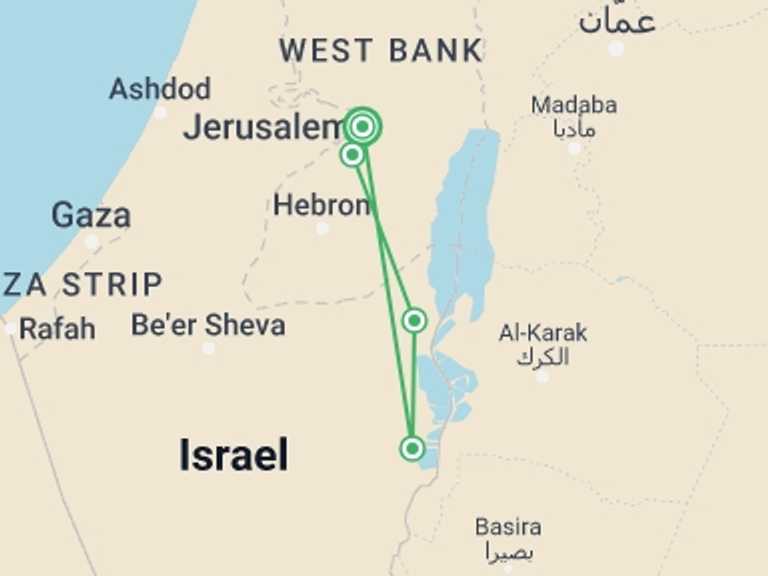 Map of a Spiritual or religious Tour with 3 destination visits for the trip: Christian Jerusalem Tour, 3 Days From Jerusalem