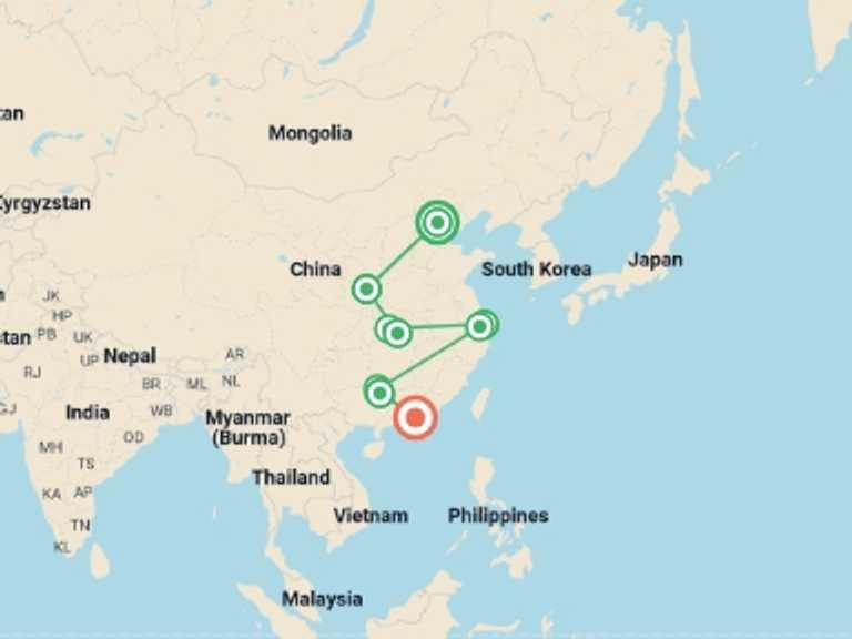 Map of a City sightseeing Tour with 9 destination visits for the trip: Charm of Chinese Classical Architecture
