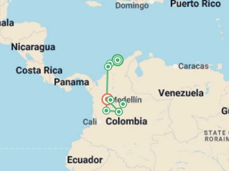 Map of South America Tour with 9 destination visits for the trip: Colombia: See & Experience it all in 11 days, Luxury Tour