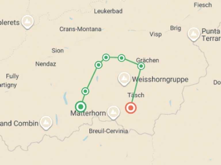 Map itinerary of Europe Tour in Fall with 7 destination visits for the trip: The Haute Route