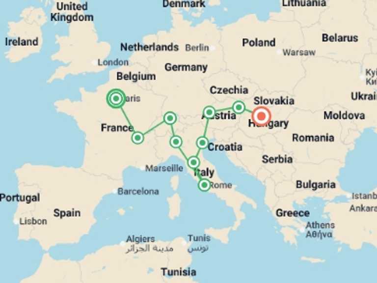 Map itinerary of Mediterranean Tour in July 2026 with 10 destination visits for the trip: Bohemian Rapsody GO