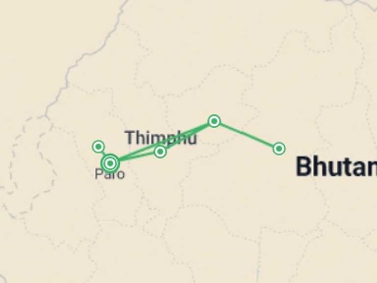 Map itinerary of Thimphu Tour in June 2026 with 4 destination visits for the trip: Bhutan: The Last Shangri-La Tour