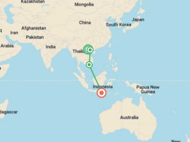 Map of Asia Tour with 5 destination visits for the trip: Classic Vietnam & Bali (3 Star) - 11 days