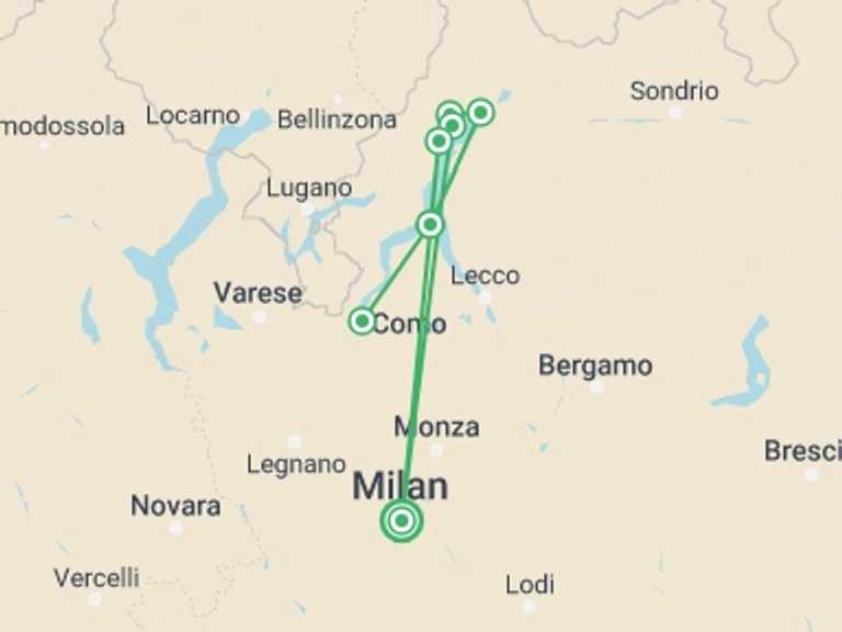 Map of Italy Active and outdoor Tour with 7 destination visits for the trip: Lake Como Walking