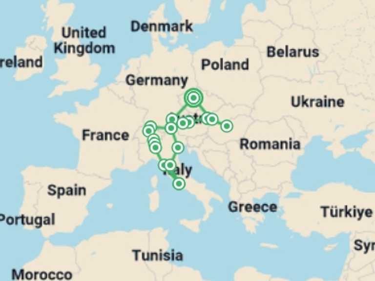 Map of Germany City sightseeing Tour with 11 destination visits for the trip: Beautiful Europe