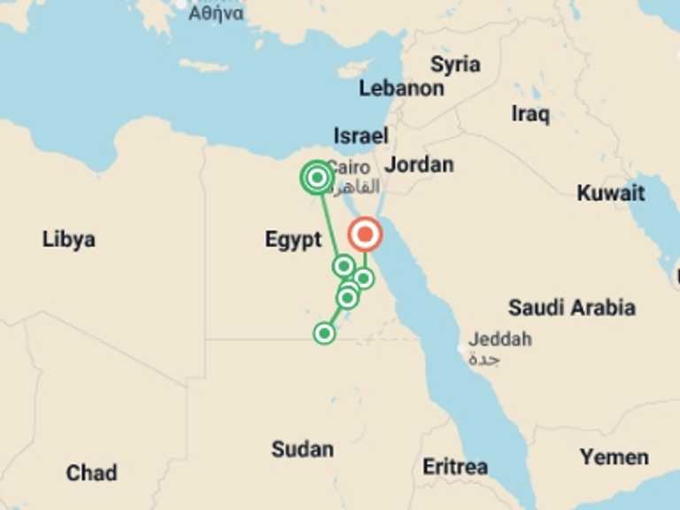 Map of Luxor Explorer Tour with 8 destination visits for the trip: Classic Egypt with Nile Cruise + Red Sea Extension