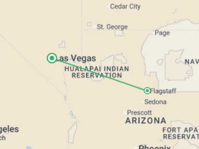 Map of a Sightseeing Tour with 2 destination visits for the trip: Grand Canyon Excursion