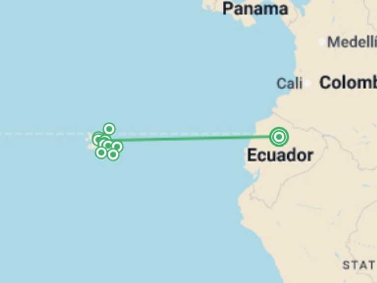 Map of Andes Tour with 8 destination visits for the trip: Complete Galapagos (Grand Daphne)