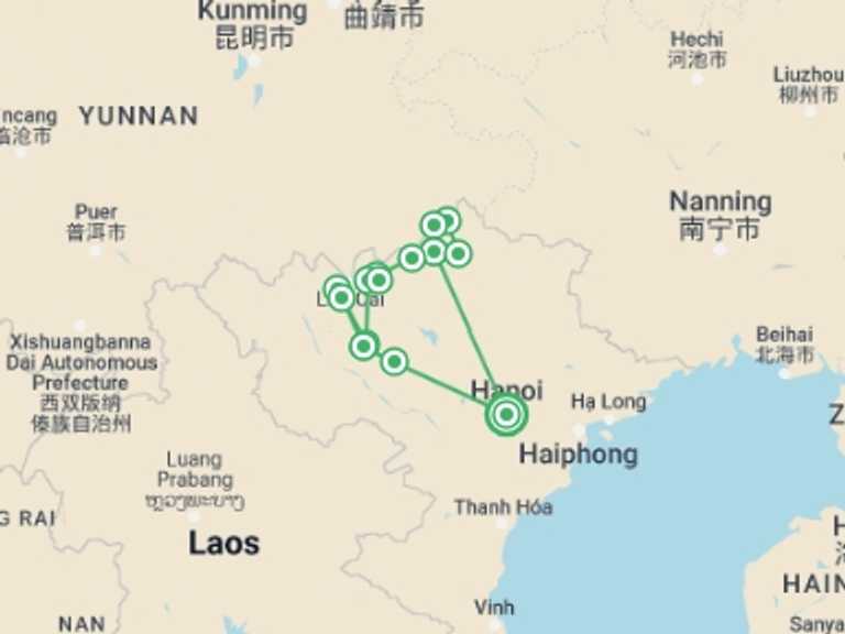Map of Hanoi Art and architecture Tour with 12 destination visits for the trip: Trekking On Vietnam's Final Frontier 14 Days 13 Nights