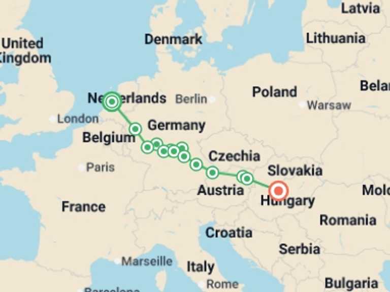 Map itinerary of Europe Tour in Fall with 14 destination visits for the trip: European Jewels (2027)