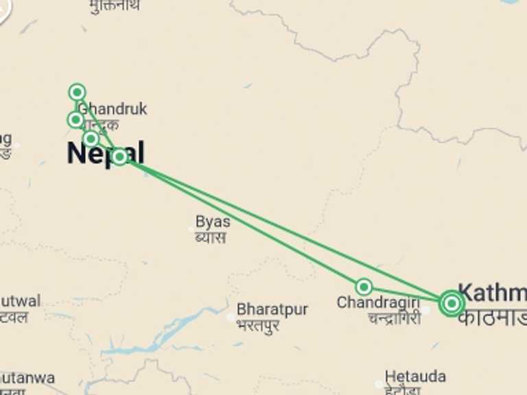 Map of Asia Tour with 6 destination visits for the trip: Essential Nepal
