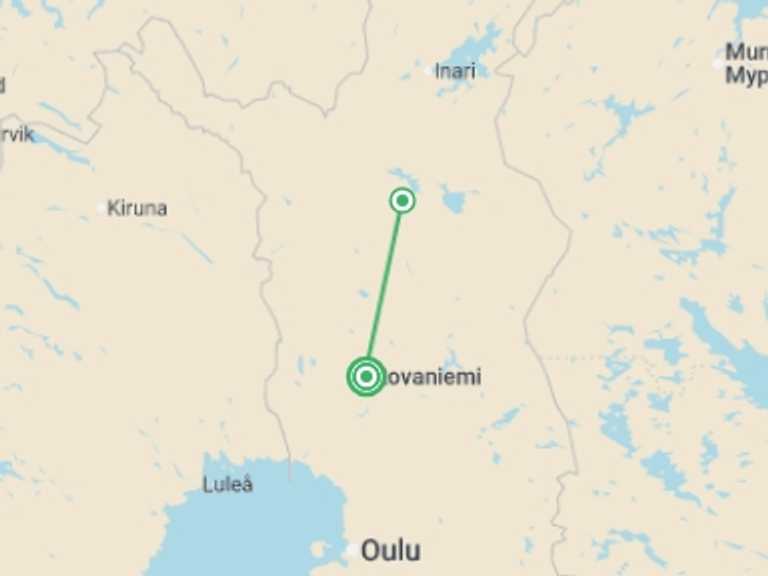 Map itinerary of Finland Tour in Spring with 3 destination visits for the trip: Lapland & the Arctic Circle - 5 Days