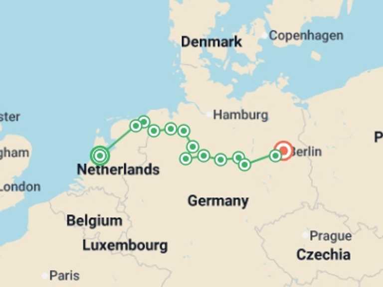 Map of Berlin Cruise Tour with 10 destination visits for the trip: From Amsterdam to Berlin (port-to-port cruise)