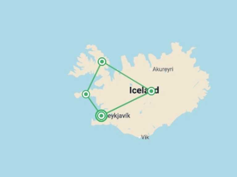 Map of Northern Europe Tour with 5 destination visits for the trip: Iceland Circumnavigation (Ultramarine)