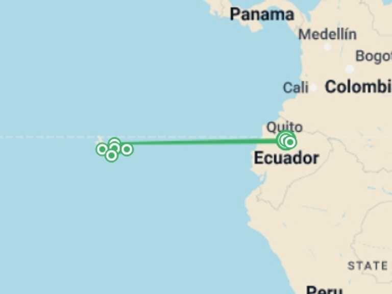 Map of Quito Wildlife Tour with 7 destination visits for the trip: Upgraded Land Galapagos