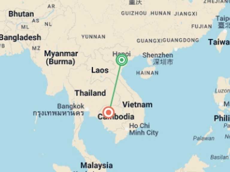 Map of Hanoi Local culture Tour with 2 destination visits for the trip: Picturesque Solo Vietnam And Cambodia Tour