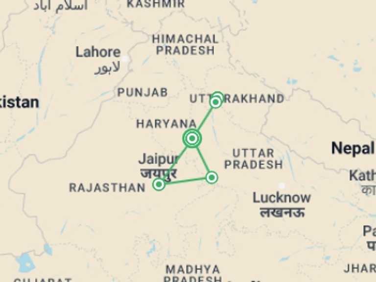 Map of New Delhi Yoga Tour with 4 destination visits for the trip: Yoga The Healing Touch