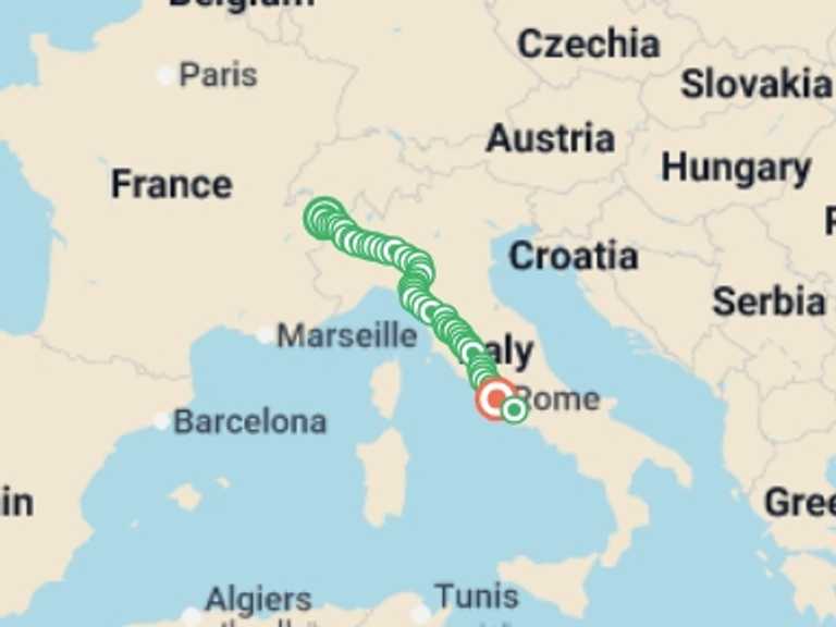 Map itinerary of Rome Tour in Summer with 50 destination visits for the trip: The Full Via Francigena