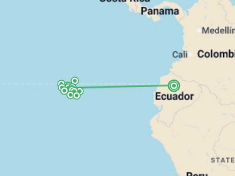 Map itinerary of Andes Tour in Fall with 13 destination visits for the trip: Absolute Galapagos (Grand Daphne)