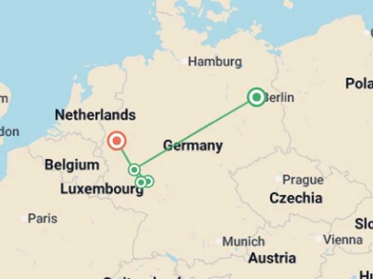 Map of Germany Tour with 5 destination visits for the trip: Rhine Christmas Markets River Diamond Standard