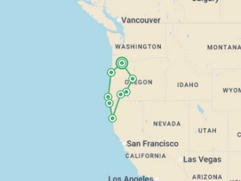 Map of a Explorer Tour with 6 destination visits for the trip: Oregon Loop - 7 days