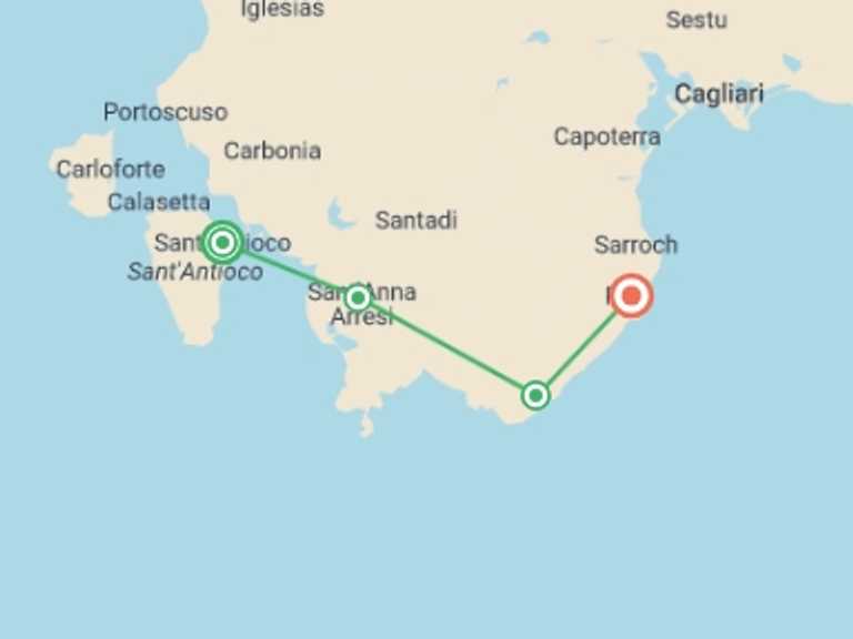 Map of a Bicycle Tour with 5 destination visits for the trip: Sardinia Family Cycle Adventure