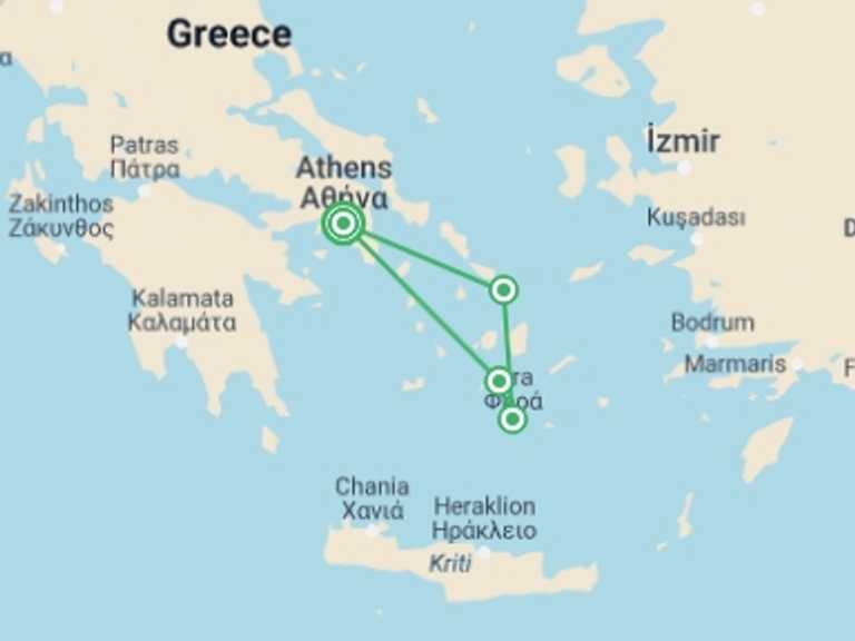 Map of a Museum and gallery visits Tour with 4 destination visits for the trip: Best of Greece