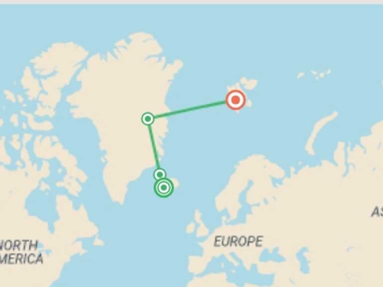 Map itinerary of Scandinavia Tour in August 2026 with 4 destination visits for the trip: Arctic Highlights Northbound
