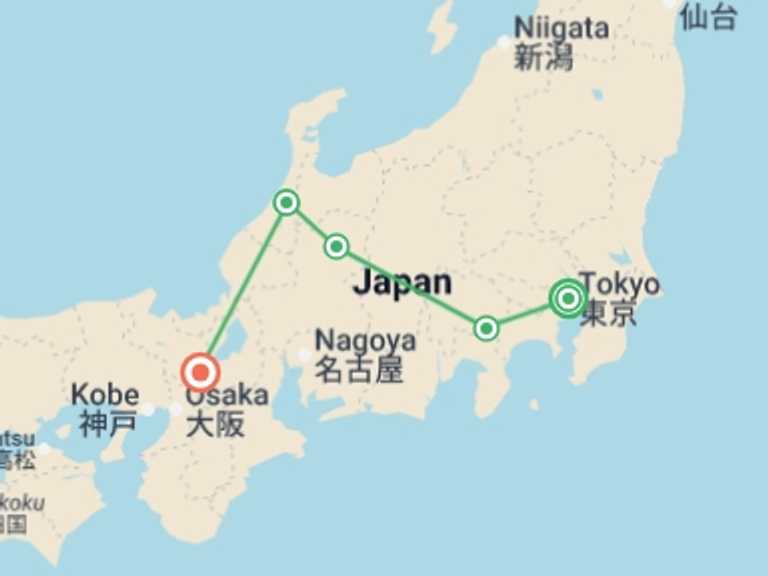 Map of Asia Tour with 6 destination visits for the trip: Splendours of Japan