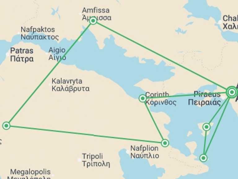 Map itinerary of Mediterranean Tour in March 2027 with 3 destination visits for the trip: Best of Athens & Classical Greece - 7 days