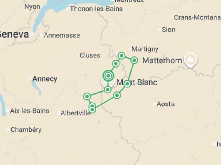 Map of Europe Tour with 8 destination visits for the trip: Mont Blanc Self Guided Hike