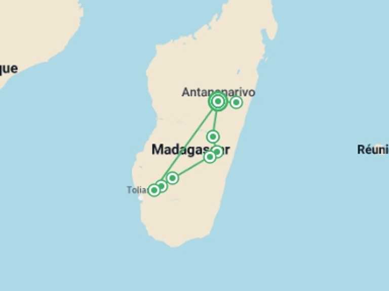 Map of a Camping Tour with 10 destination visits for the trip: Madagascar's Southern Charm