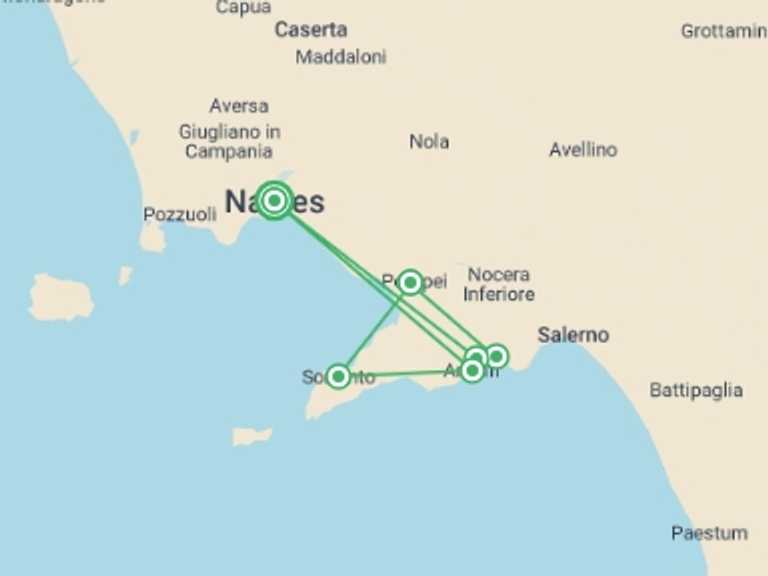 Map of Italy Tour with 6 destination visits for the trip: Amalfi Coast Discovery
